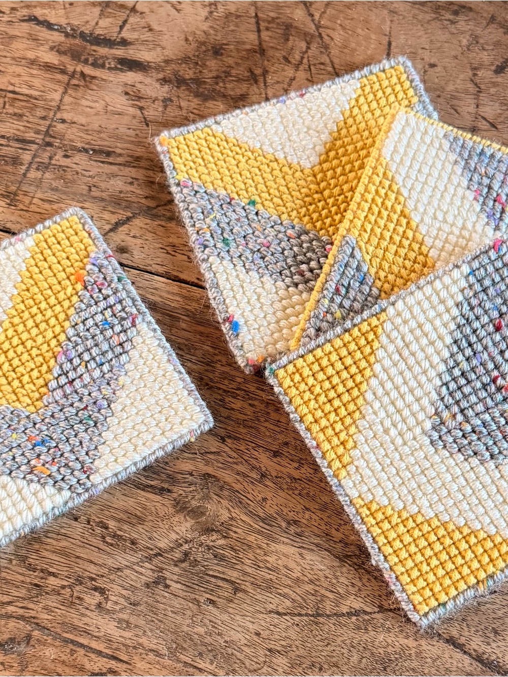 Hand Crafted Yellow, Cream and Gray Geometric Coasters